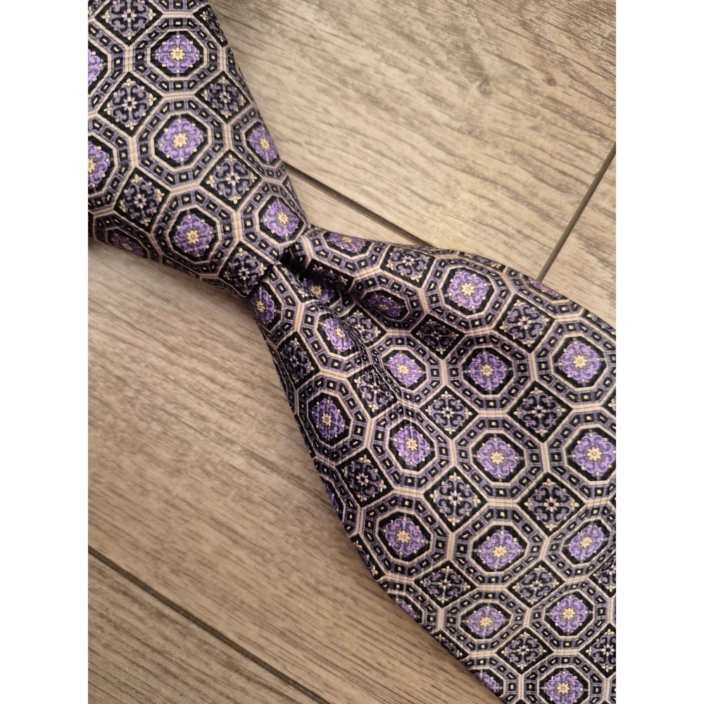Robert‎ Talbott Carmel Seven Fold Silk Tie Purple Geometric Italy Hand Sewn NEW